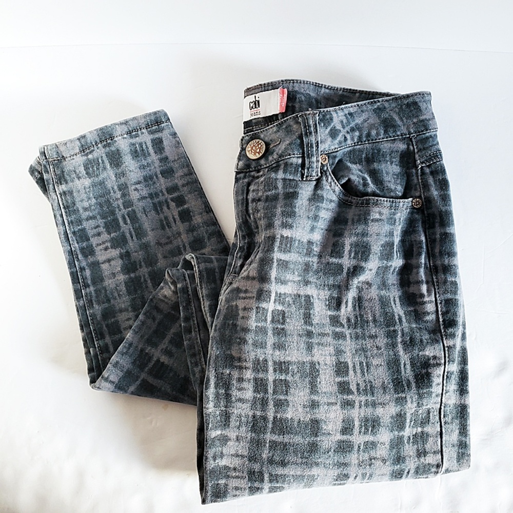 CAbi Blue Gray Grid Tie Dye Curvy Skinny Jeans 8 - Picture 2 of 7